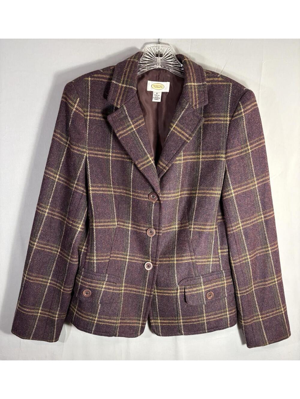 Vintage Talbots Wool Plaid Blazer Jacket Women’s Size 8 USA Tweed Preppy